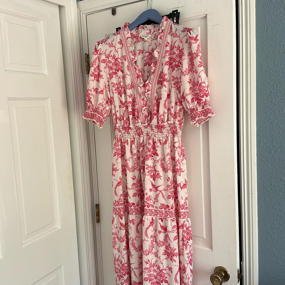 Max Studio Pink Floral Print Tiered Maxi Dress
